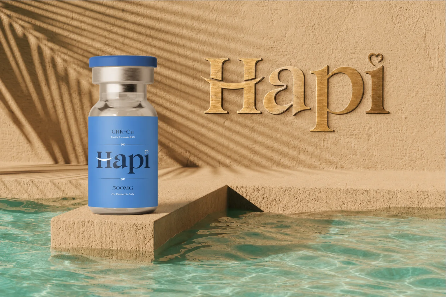 Hapi vial on a sunlit stone ledge beside water